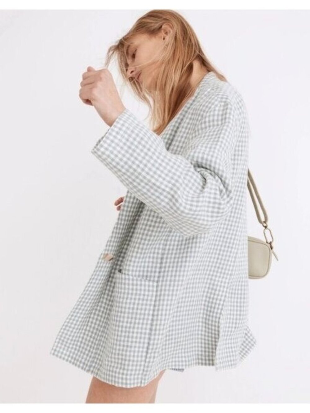 🛍 Madewell Linen Collarless Blazer in Gingham Check Blue Size XS